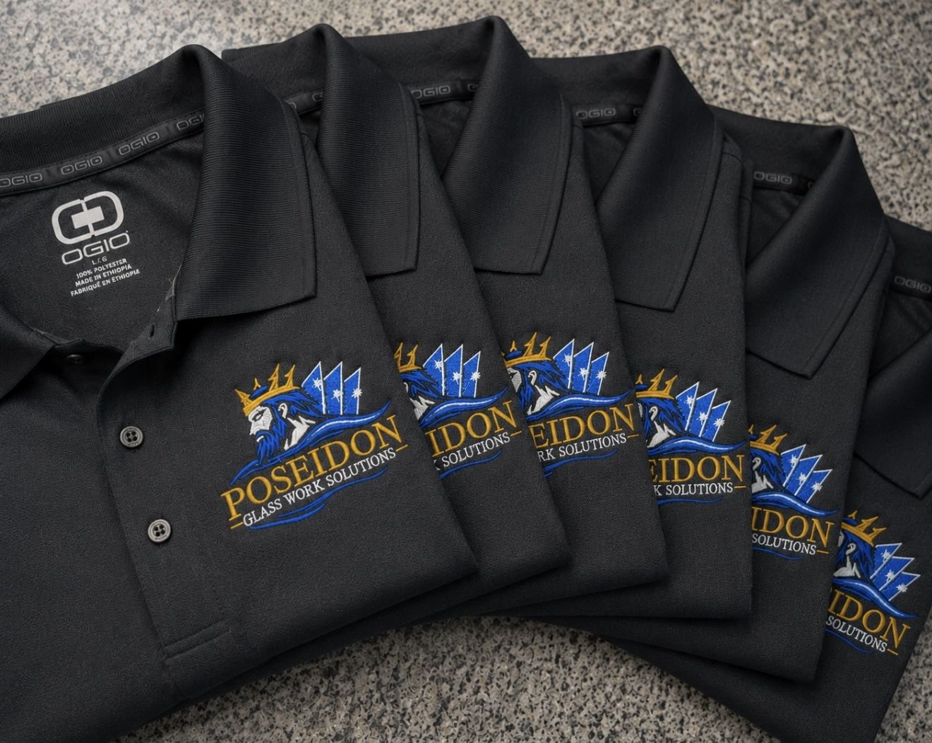 Poseidon crew polo shirts with embroidered logo